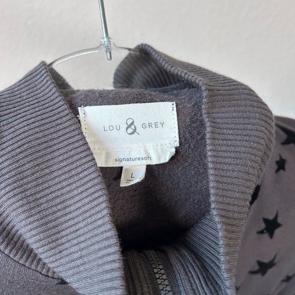 Lou & Grey size L 1/4 zip sweater signature soft gray velvet star print - Picture 10 of 11